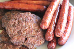 Smoked hamburgers and hotdogs